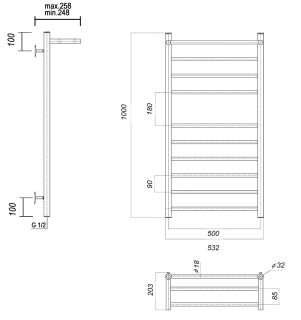 Полотенцесушитель водяной Domoterm Медея П10 500x1000 с полкой хром