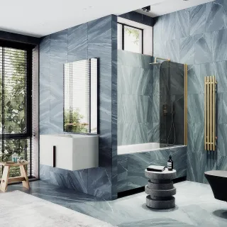 Шторка на ванну MaybahGlass MGV-603-3 40см золото