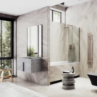 Шторка на ванну MaybahGlass MGV-94-2ш 80см бронза