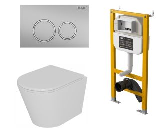 Комплект DQ Унитаз подвесной безободковый (торнадо) DT1026516, Инсталляция DI8050127, Клавиша смыва DB1529002 матовый хром (DS1021613)