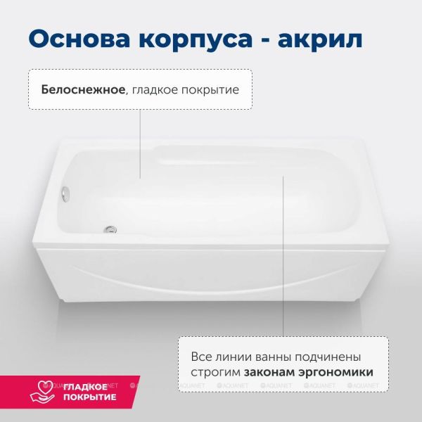 Акриловая ванна Aquanet Extra 255742 160x70 см с каркасом