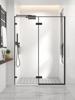 Душевая дверь распашная Veconi Premium Alassio B, 1500х2000, черный матовый, стекло прозрачное осветленное