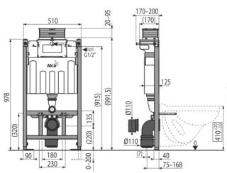 Скрытая система инсталляции AlcaPlast для сухой установки (для гипсокартона) Sadroмodul AM118/1000