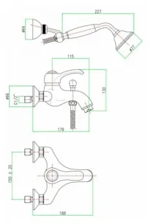 Смеситель для ванны Webert Aurora AU850101065 Бронза с душем