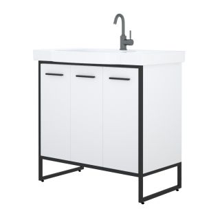 Тумба под раковину Corozo Айрон с корзиной 90см белый/чёрный SD-00000412