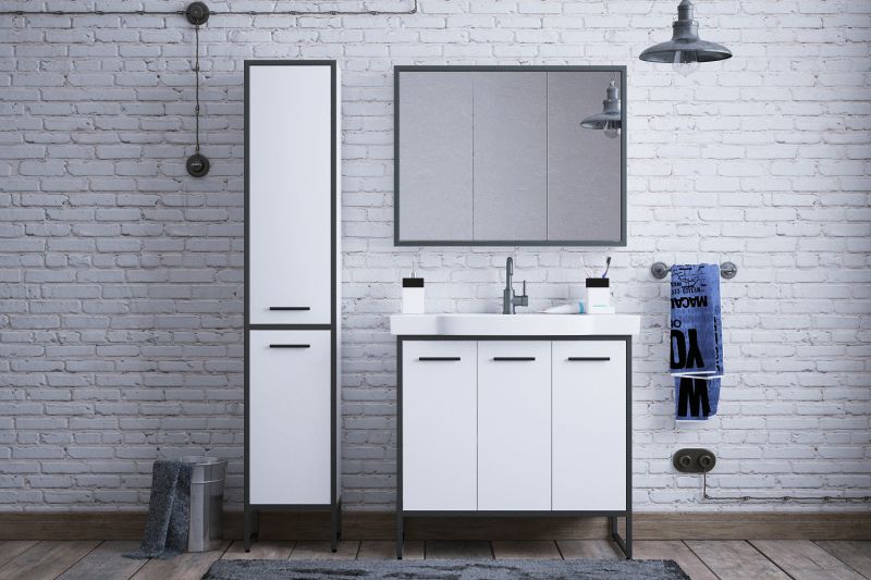 Зеркало-шкаф Corozo Айрон 90см белый/чёрный SD-00000409