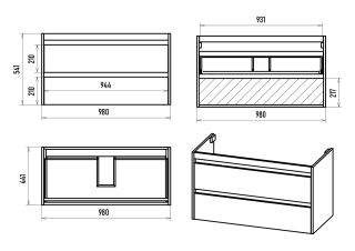 Подвесная тумба под раковину Brevita Balaton BAL-06100-01-01П2Я 100см белый