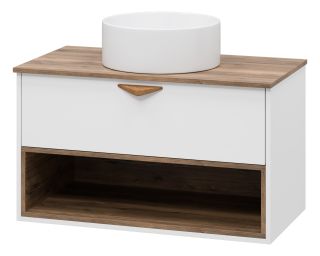 Подвесная тумба под раковину Brevita Bergen BER-07090-19-01-1Я с подсветкой 90см дуб Галифакс олово/белый