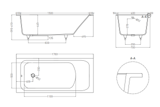 Ванна из искусственного камня Salini Orlanda S-Stone 102021MRH 170x70см RAL снаружи