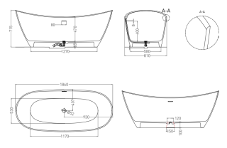 Ванна из искусственного камня Salini Noemi S-Stone 101811SM 185x81см белый матовый
