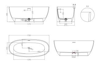 Ванна из искусственного камня Salini Alda S-Sense 101912GRH 170x80см RAL снаружи
