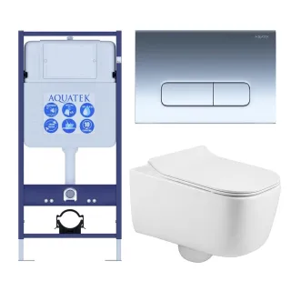 Комплект SET AQUATEK ЛУГАНО-016 4в1 унитаз с инсталляцией кнопкой и сиденьем микролифт