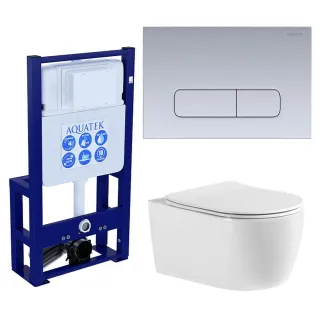 Комплект Set AQUATEK ЕВРОПА-014 3в1 унитаз с инсталляцией кнопкой и сиденьем микролифт