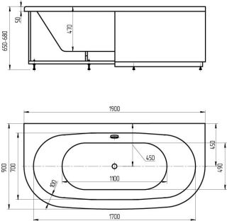 Акриловая ванна Aquatek Морфей MOR190-0000014 190х90 см с фронтальным и боковыми экранами вклеенный цельносварной металлический каркас
