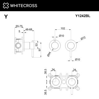 Смеситель скрытого монтажа на 2 потребителя WHITECROSS Y Y1242BL чёрный матовый