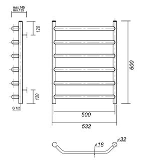 Полотенцесушитель водяной Domoterm Лаура П6 500x600 хром