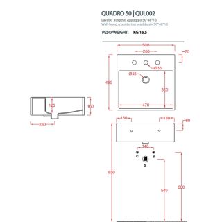 Раковина ArtCeram Quadro QUL002 01 86 акция белая 50 см