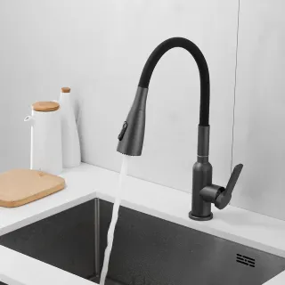 Смеситель для кухни Shevanik S843T-3 оружейная сталь/чёрный