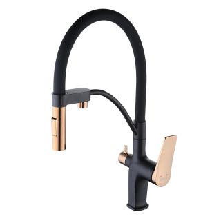 Смеситель для кухни Lemark Bronx LM3761BLR чёрный/розовое золото