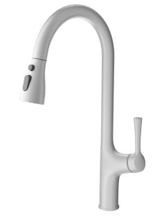 Смеситель для кухни Wonzon & Woghand WW-AE54123-MW с выдвижным изливом белый матовый