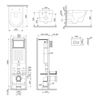 Комплект унитаза с инсталляцией AM.PM ErgoFit IS110151.741701 с сиденьем Микролифт и клавишей смыва хром