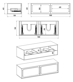 Подвесная тумба под раковину Misty Дубль 150см дуб Галифакс/белый