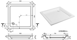 Душевой поддон Эстет Гамма М ФР-00000755 90x90см белый
