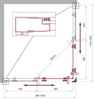 Душевой уголок прямоугольный, хром BelBagno UNO-195-AH-2-120/100-C-Cr