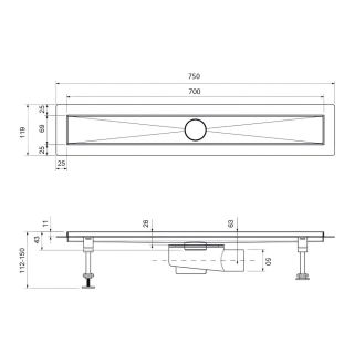 Душевой лоток Timo Drain System DS230207/01 70см с двусторонней панелью plate под плитку сатин