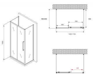 Душевой уголок ABBER Schwarzer Diamant AG30110BH-S60B-S60B 110x60см чёрный