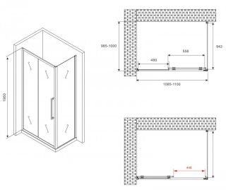 Душевой уголок ABBER Schwarzer Diamant AG30110BMH-S100BM 110x100см чёрный