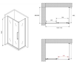 Душевой уголок ABBER Schwarzer Diamant AG30110H-S50 110x50см хром