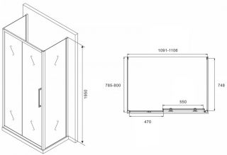 Душевой уголок ABBER Schwarzer Diamant AG30110H-S80-S80 110x80см хром
