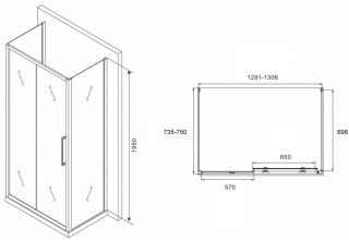 Душевой уголок ABBER Schwarzer Diamant AG30130MH-S75M-S75M 130x75см хром