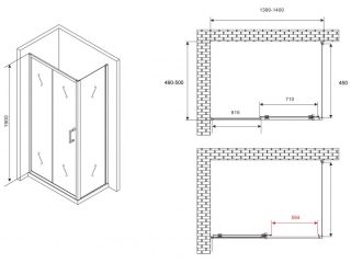 Душевой уголок ABBER Schwarzer Diamant AG301405-S505 140x50см хром
