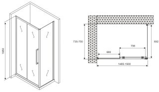 Душевой уголок ABBER Schwarzer Diamant AG30150BH-S75B 150x75см чёрный