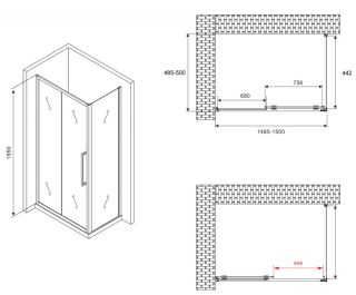 Душевой уголок ABBER Schwarzer Diamant AG30150MH-S50M 150x50см хром