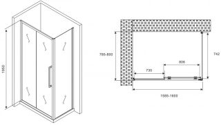 Душевой уголок ABBER Schwarzer Diamant AG30160H-S80 160x80см хром