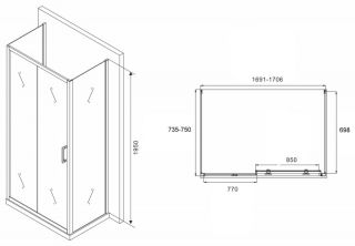 Душевой уголок ABBER Schwarzer Diamant AG30170B-S75B-S75B 170x75см чёрный