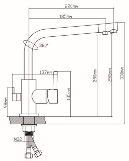 Смеситель для кухни BOOU 91401 с фильтром для питьевой воды хром