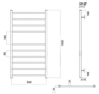 Полотенцесушитель водяной Domoterm Квадро П10 500x1000 хром