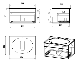 Подвесная тумба под раковину Brevita Enfida ENF-06070-0841Я 70см зелёный