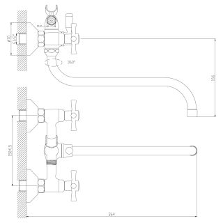 Смеситель для ванны Decoroom с ручным душем хром/чёрный DR46045-Black