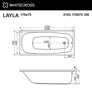 Гидромассажная ванна WHITECROSS Layla 0102.170075.100.ULTRANANO.GL 170x75 см Ultra Nano золото