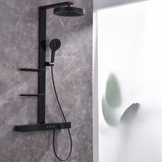 Душевая стойка Black&White Gravity 9005 с термостатом чёрный матовый