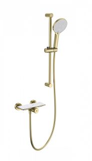 Смеситель для душа с гарнитуром Wonzon & Woghand ClickPlate WW-B2052-A-BG с термостатом брашированное золото