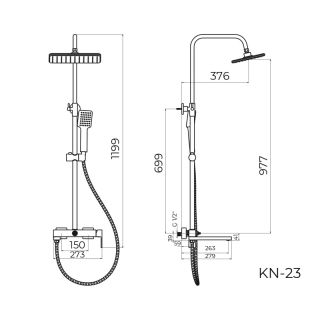 Душевая система Knotlor KN-23/GM, вороненая сталь
