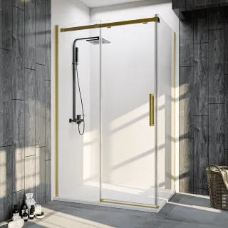 Душевой уголок Veconi Rovigo RV-070G, 1500х800х1950, брашированное золото, стекло прозрачное