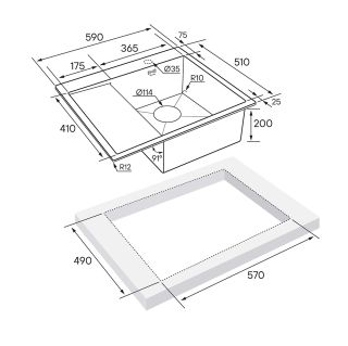 Мойка кухонная Paulmark Kroner PM225951-GMR правая воронёная сталь