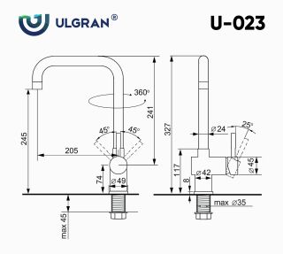 Смеситель для кухни Ulgran Classic U-023-342 с высоким поворотным изливом графит